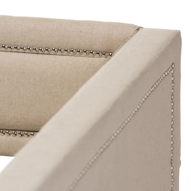 Twin Upholstered Daybed with Roll-Out Trundle, Nailhead Trim, Linen or Polyester