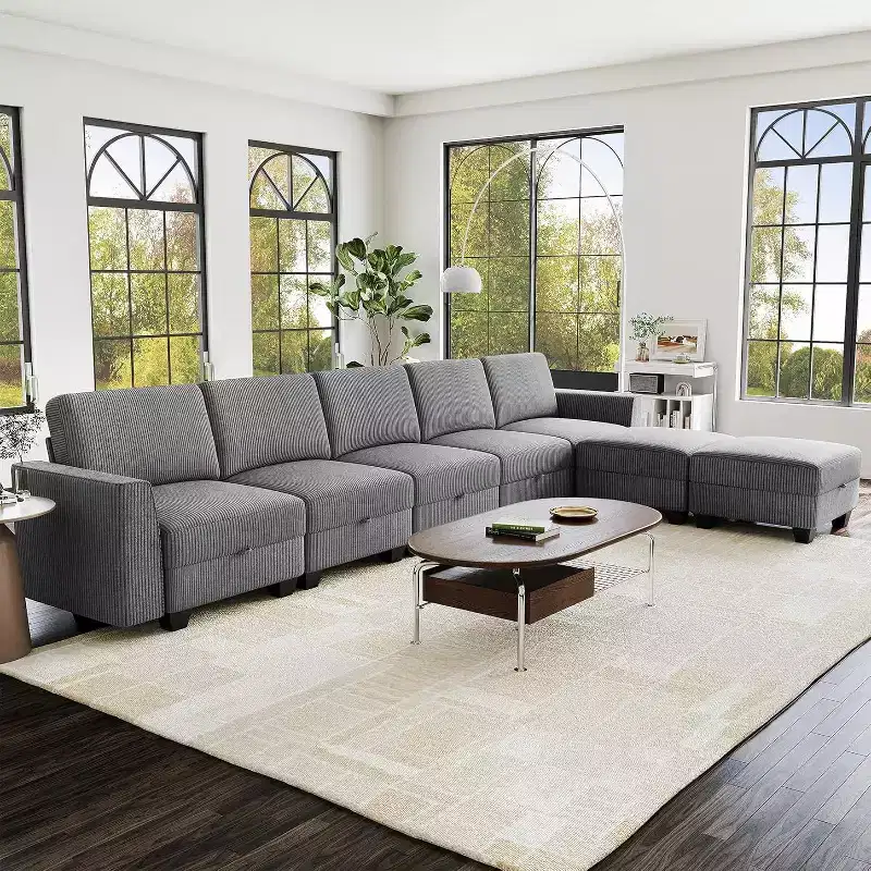 Tallulah Futon Sofa Bed - Convertible Couch with Storage Chaise, Gray