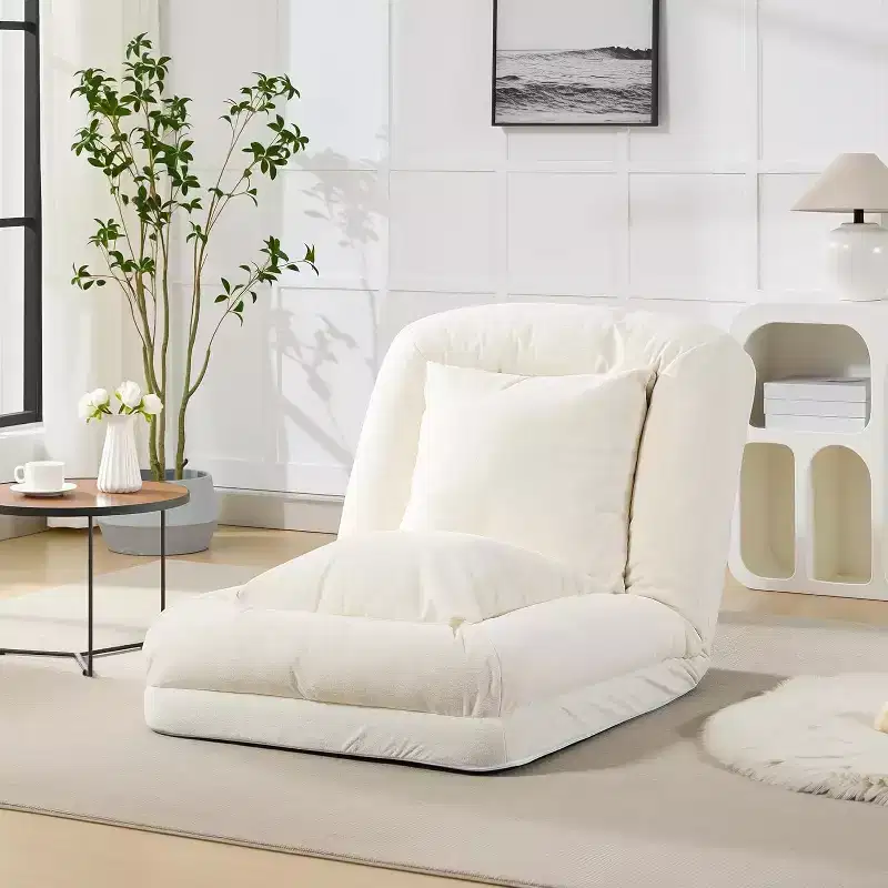 Oversized Chenille Lounge Chair Sofa Bed with 2 Pillows & 5 Adjustable Positions
