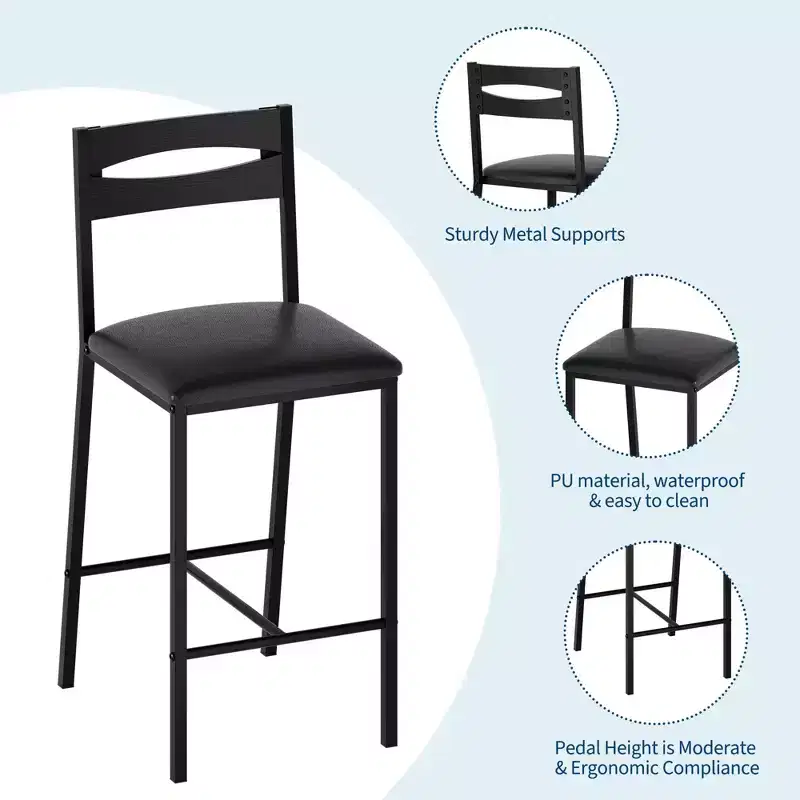 3-Piece Kitchen Table Set with Storage Shelves & 2 Upholstered Chairs - Iron and Wood Dining Table for Small Spaces, Apartments, Condos