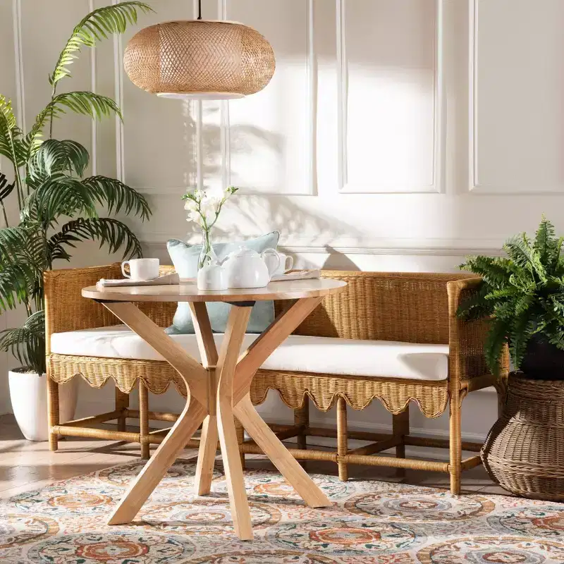 bali & pari Seranay Scallop Rattan Long Dining Bench Light Honey