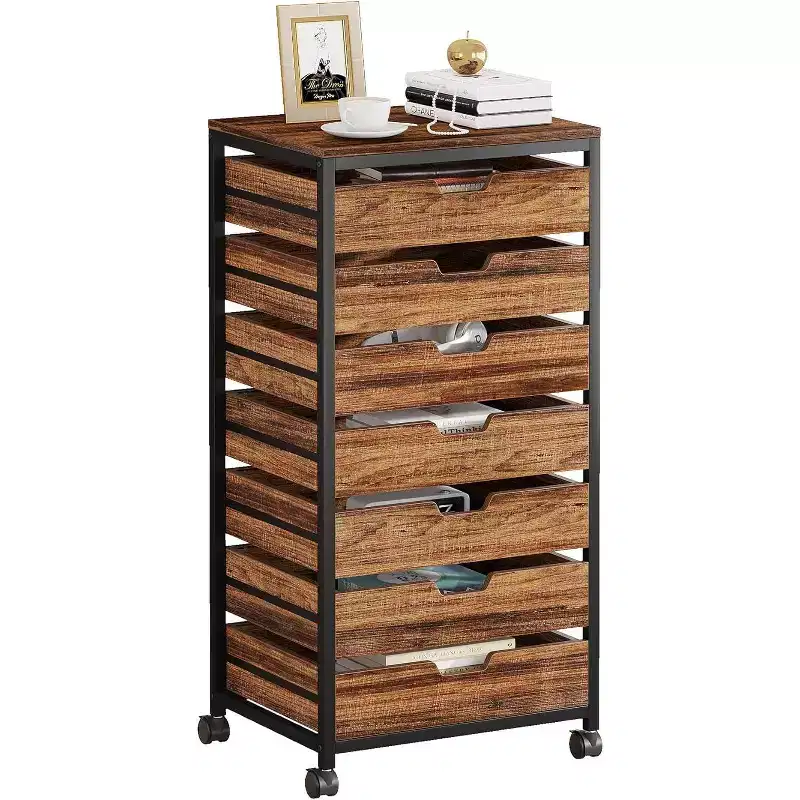 7-Tier Drawer Chest, Wood Storage Dresser Cabinet with Wheels