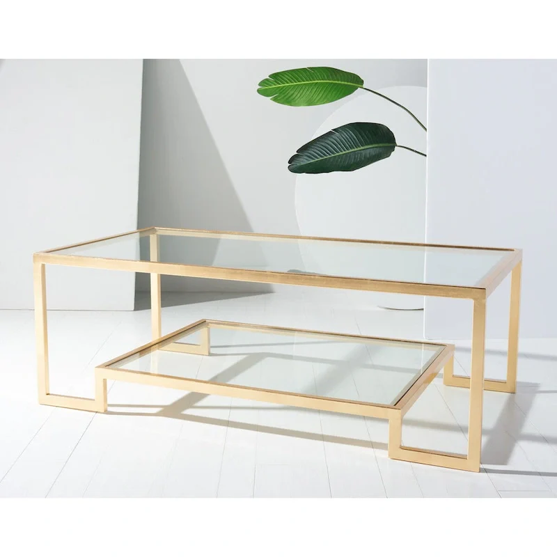 SAFAVIEH Couture Delila Rectangle Gold Leaf Coffee Table - 51.3  W x 27.5  L x 17.8  H - 51Wx28Dx18H