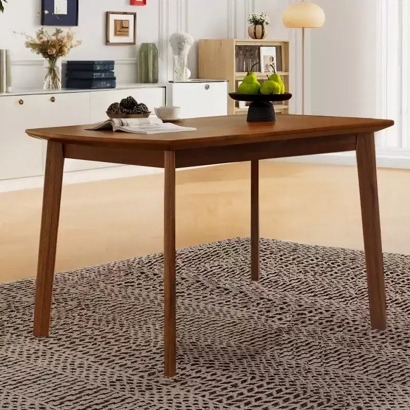 47 Mid-Century Modern Dining Table with Solid Rubber Wood Legs, Rectangular Kitchen Table for 4, Minimalist Dining Room Table
