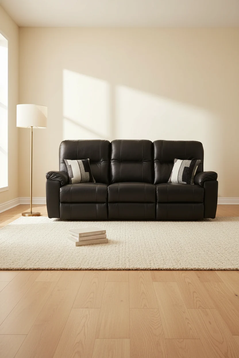 Made in Canada 87 Genuine Leather Power Reclining Sofa with USB Port and Accent Pillows