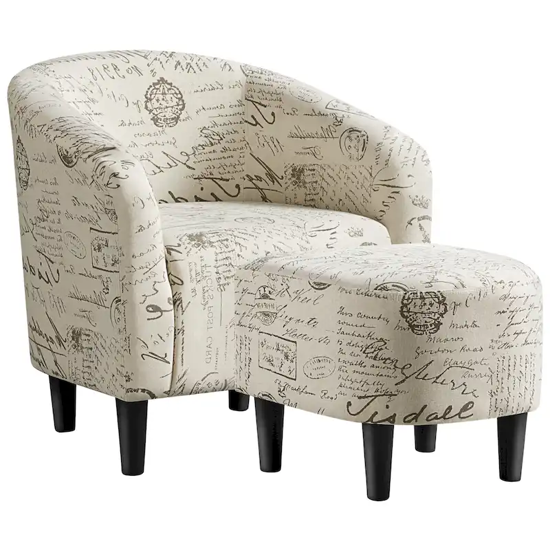 Yaheetech Contemporary Fabric Club Accent Chair and Ottoman Set