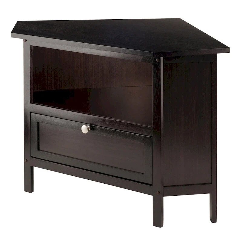Corner TV and Media Stand, Espresso - 34.65 x 23.94 x 22.28 inches