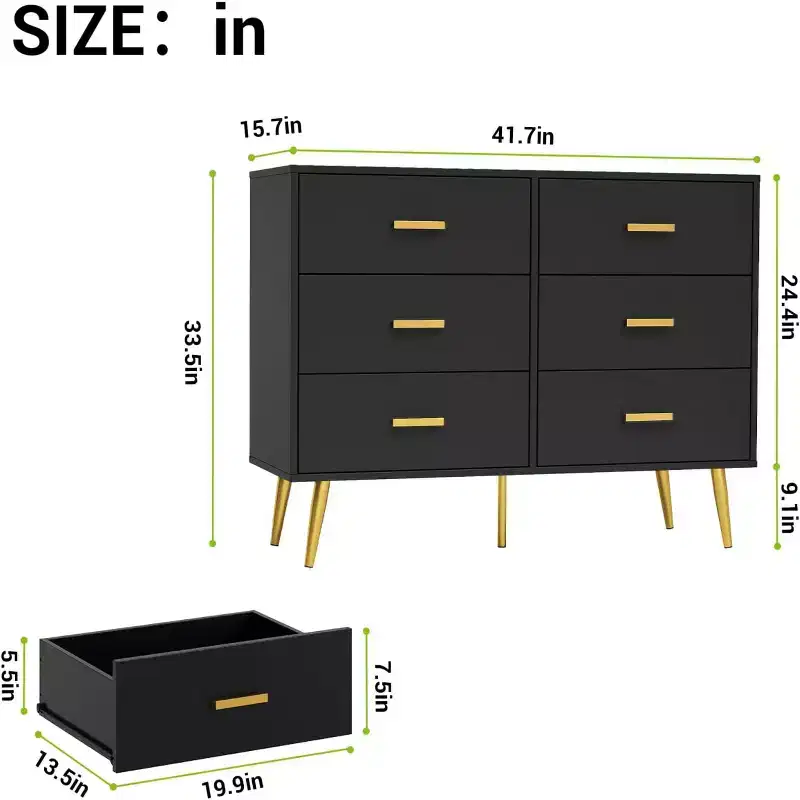 Zstar Bedroom wooden dressing table, chest of drawers with metal handles