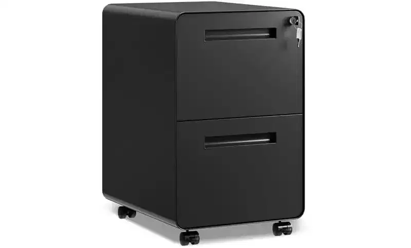 2-Drawer Rounded Corner Metal File Cabinet with Lock, Mobile Filing Cabinet Under Desk for Home Office, Black