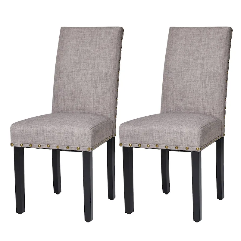 Set of 2 High-Back Linen Dining Chairs 38