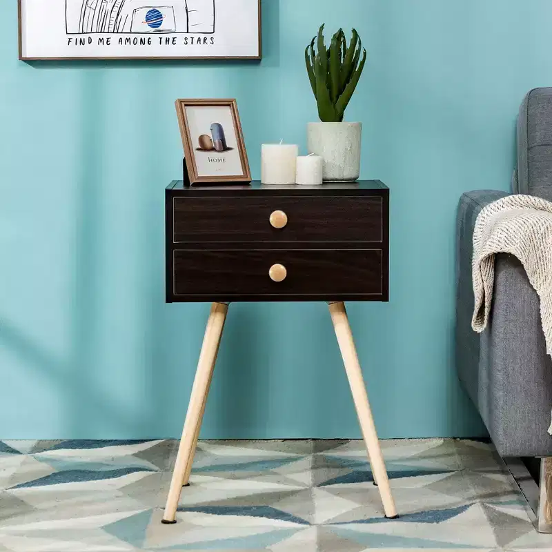 Set of 2 Mid-Century Modern Nightstands with 2 Drawers – Espresso, MDF, 15x11x24