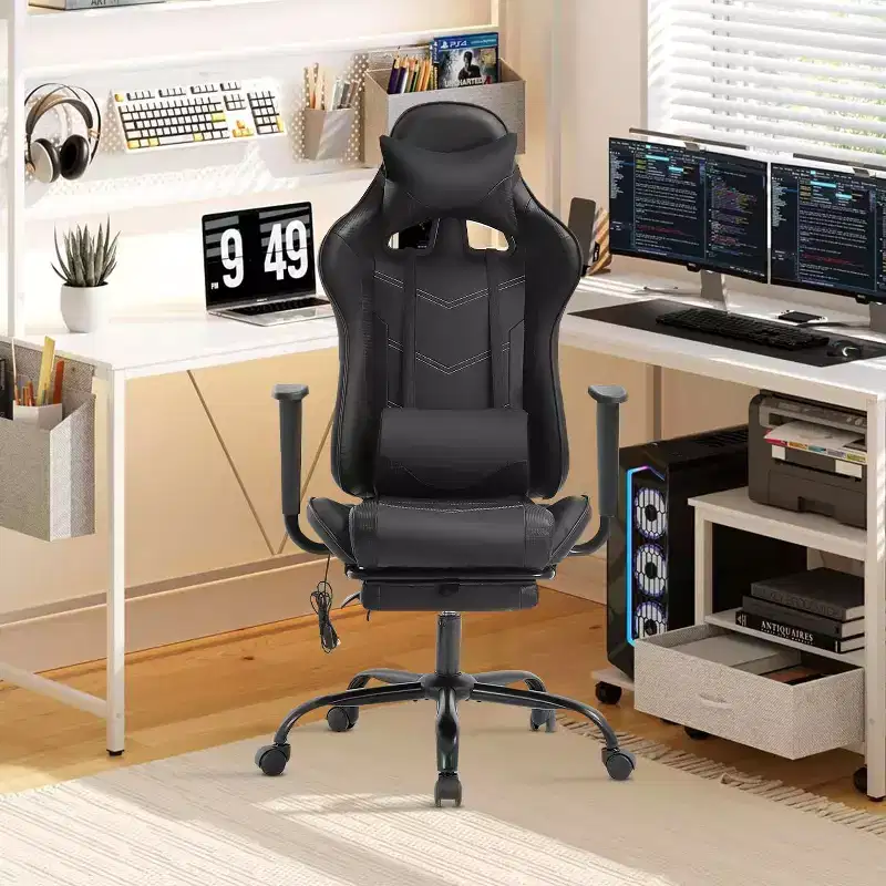 Racing Gaming Chair Office Massage Chair with Massage Function Lumbar Support PU Leather for Adult
