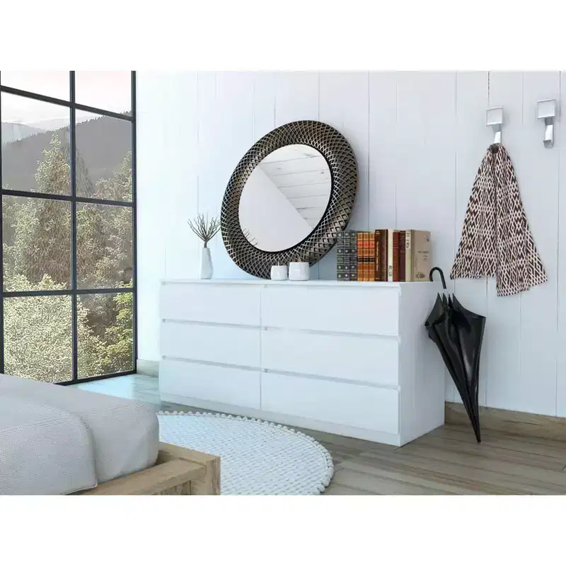 Modern Elegant Bedroom Dresser Nightstand with 6 Double Drawers Ample Storage Chest Cabinet for Living Room Hallway Entryway