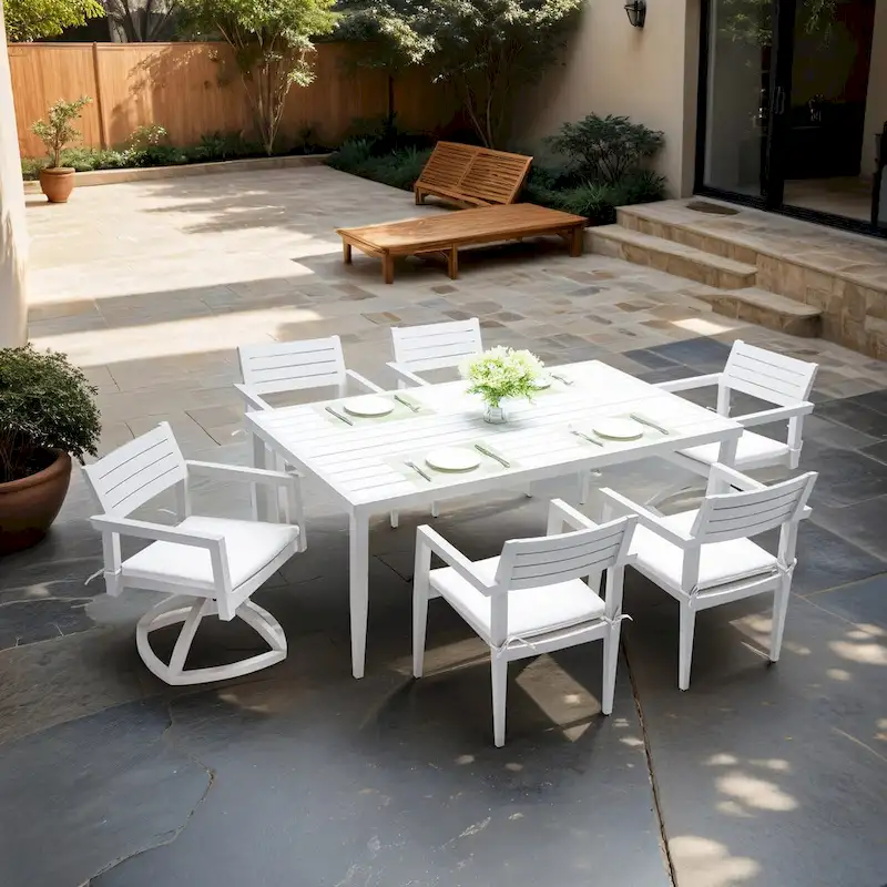 7PC Patio Aluminum Furniture including 4 Dining Chairs & 2 Swivel Rockers