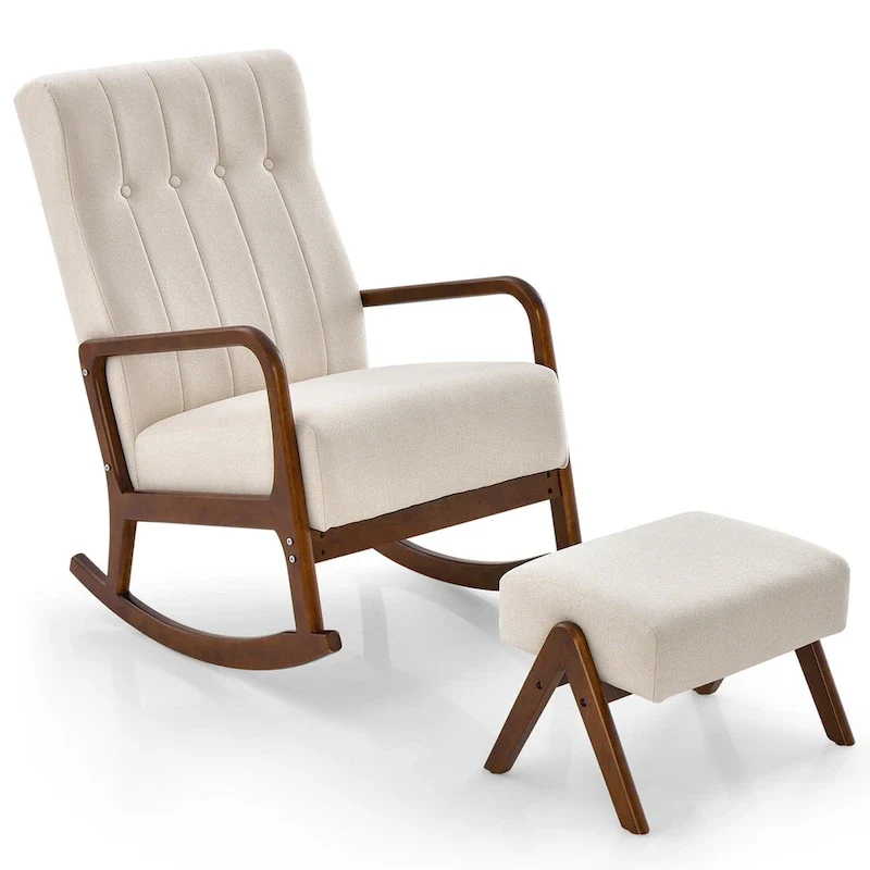 Costway Rocking Chair with Ottoman Upholstered Fabric Glider Rocker - See Details