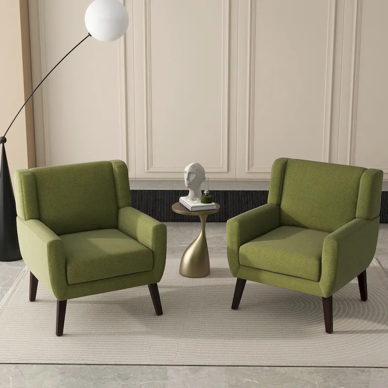 Linen Upholstered Accent Chair Wingback Armchair (2-Pack)