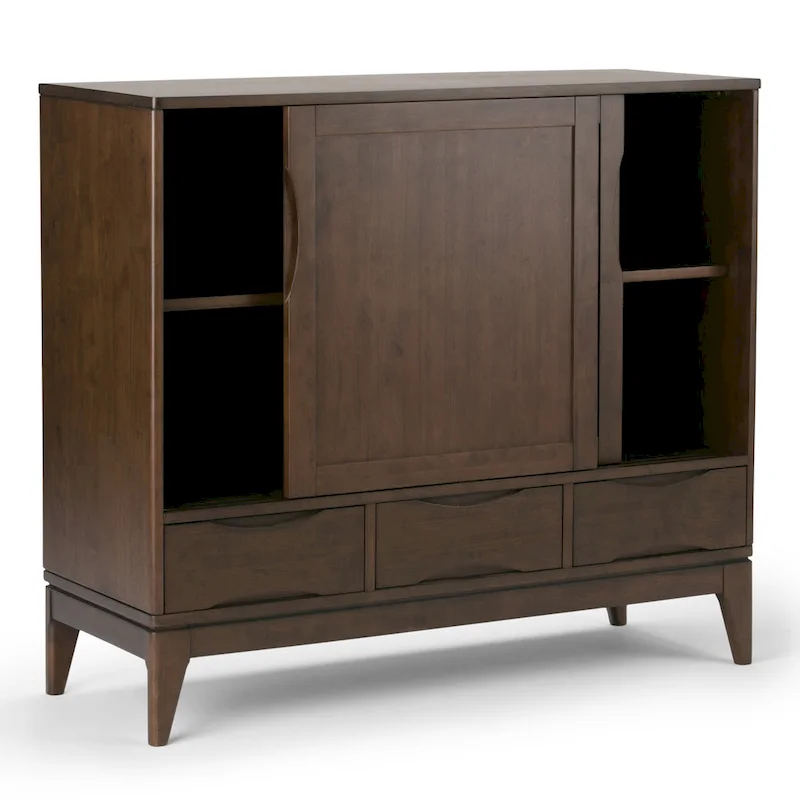 48-Inch Wide Mid-Century Modern Storage Cabinet with Sliding Doors and Drawers