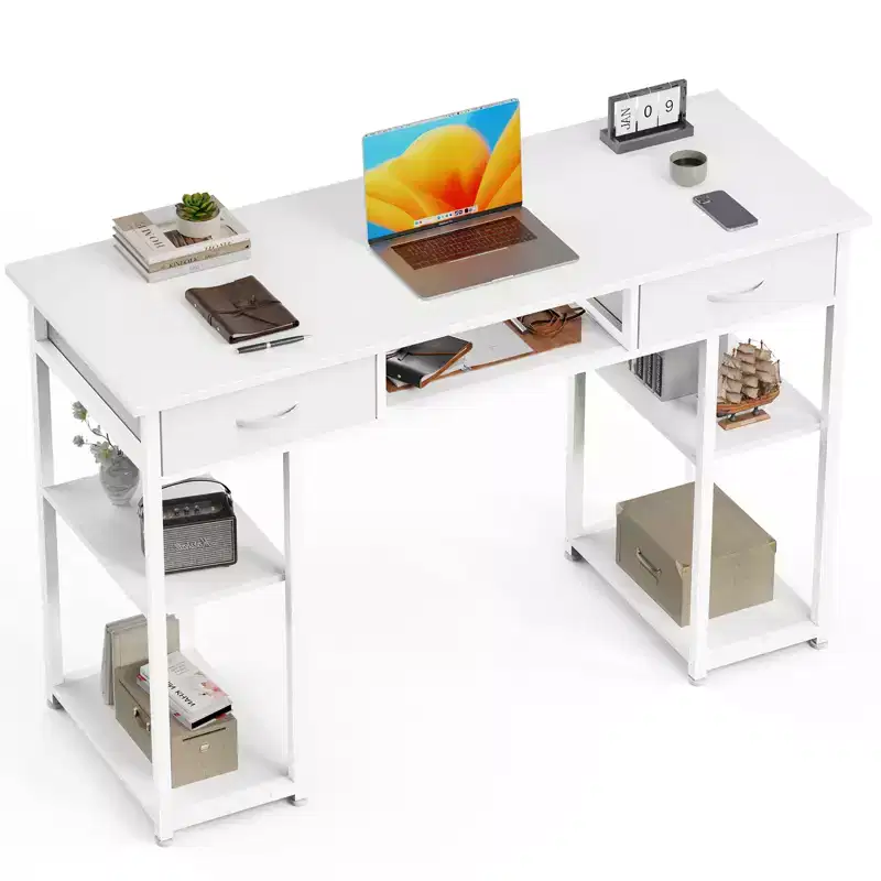 Computer Desk with Storage, Small Home Office Writing Study PC Table with Fabric Side Bag & Headphone Hook, Metal Frame (47.24 x 15.75 x 30.59)