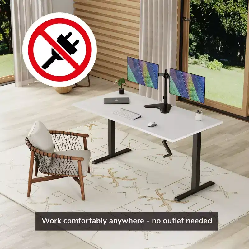 Mount-It! Hand Crank Sit-Stand Desk Frame with Tabletop - White & Black