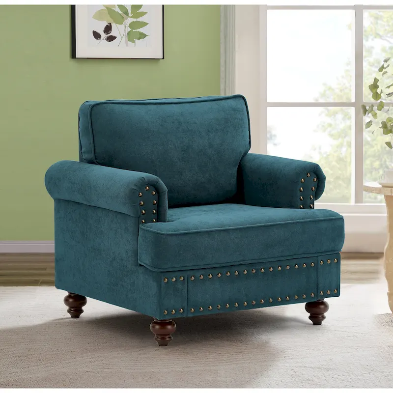 Lake Green Chenille Accent Sofa Chair with Nailhead Trim – Seats 1