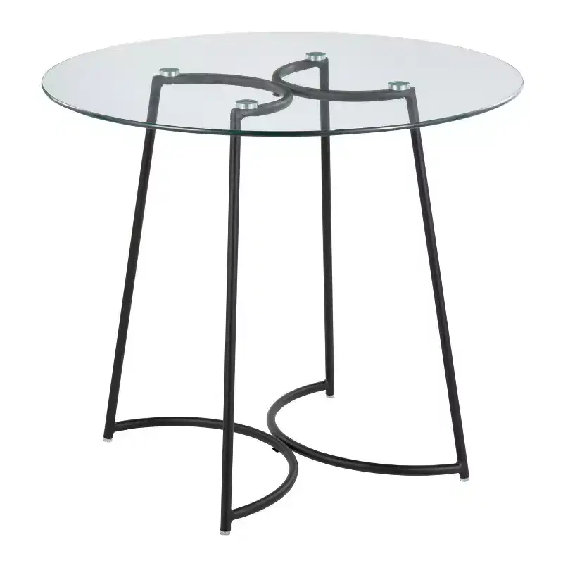Round Dining Table with Clear Glass Top, Modern Kitchen Dinette Table for Dining Room, Seats 4