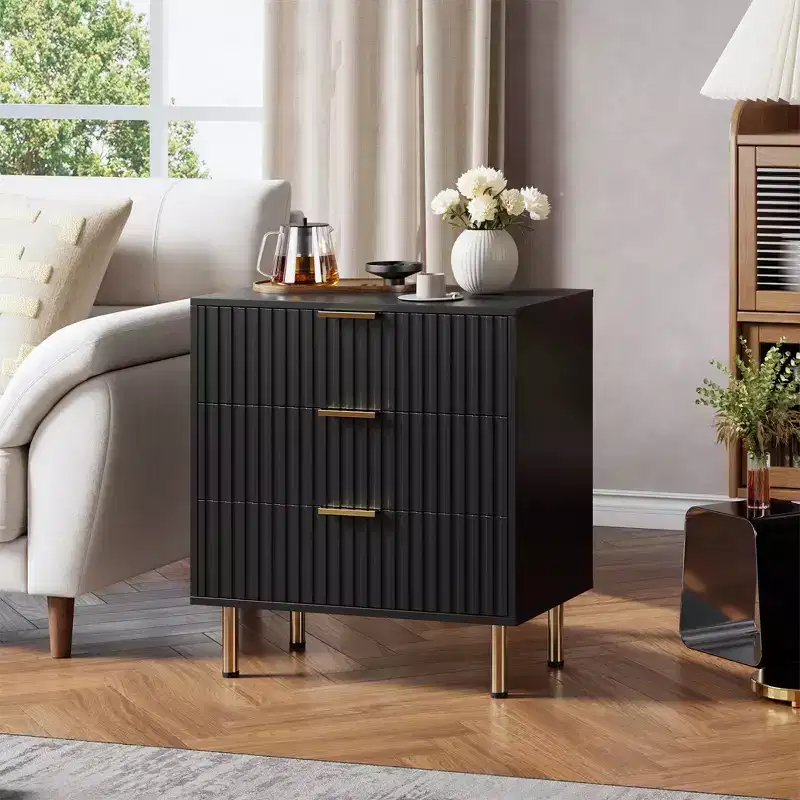 Zstar 21.6 Tall Fluted 3 Drawer Dresser for Bedroom, Deep Drawers