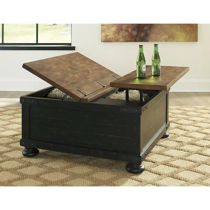 Square Lift Top Coffee Table, Black & Brown Wood, 36