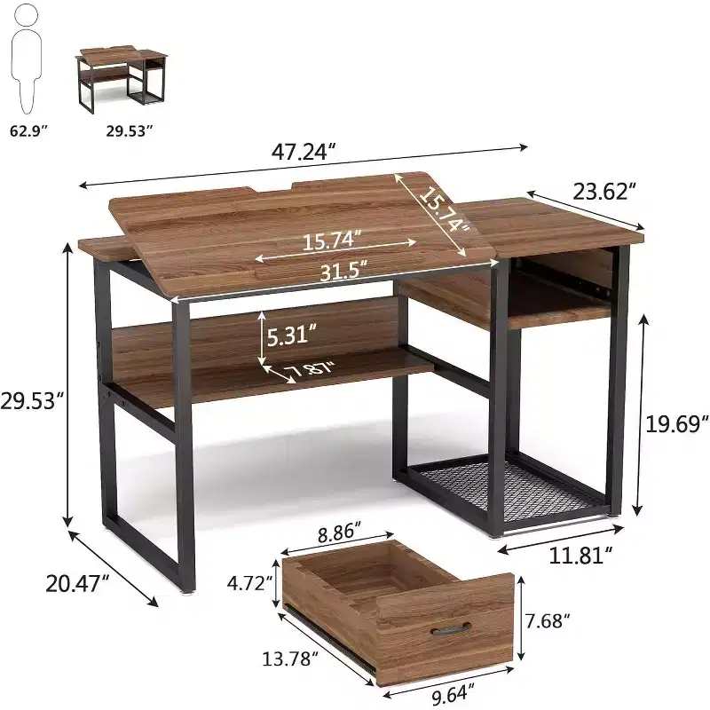 Premium Drafting Table with Storage Drawers, Shelves & Tiltable Tabletop — Home Office