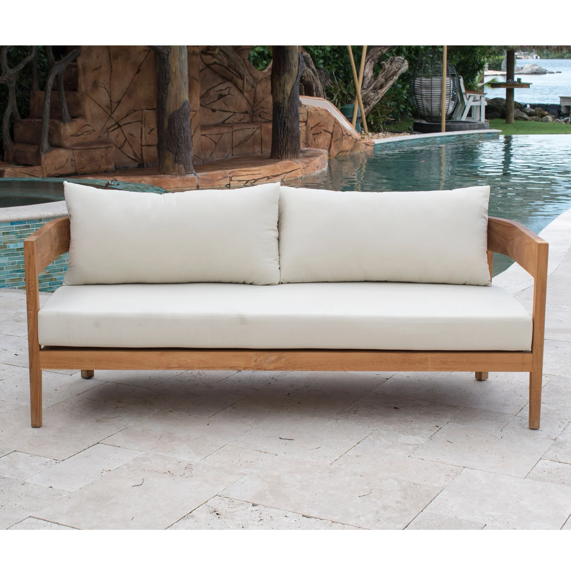 Teak Outdoor Sofa Natural Finish with Cream Cushions