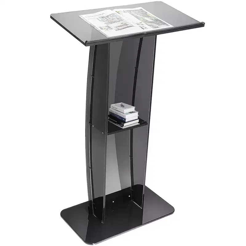 Acrylic Podium, 47 Acrylic Podium Stand with Wide Reading Surface & Storage Shelf, Floor-standing Clear Pulpits Acrylic, Black