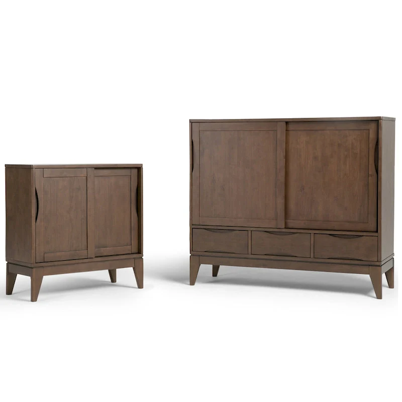 48-Inch Wide Mid-Century Modern Storage Cabinet with Sliding Doors and Drawers