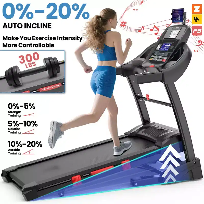 4.5HP FoldableTreadmill With Remote APP, 300lbs, Running Machine for Home Office