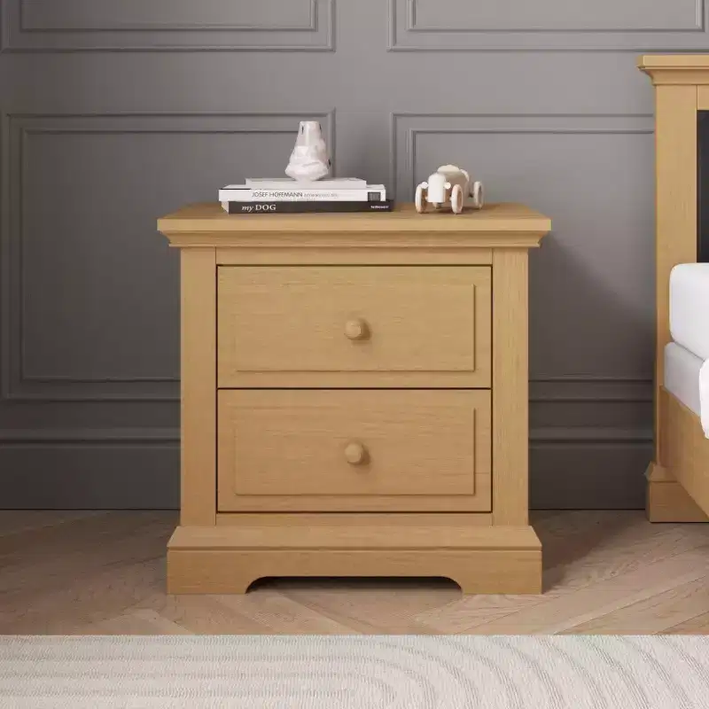 2 Drawer Nightstand for Nursery or Bedroom – Sturdy Pinewood, Non-Toxic Finish