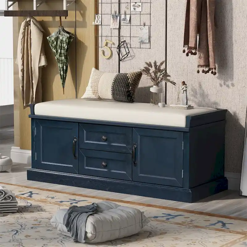Entryway Storage Bench with Removable Velvet Cushion – 200 lbs