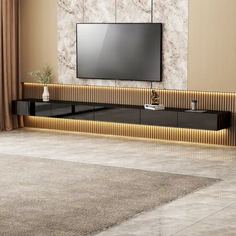 LED Floating TV Stand Entertainment Cabinet for Home and Office 2 PCS
