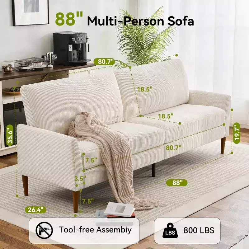 88 Loveseat Sofa for Living Room, Comfy Modern Oversized Love Seat Sofa, Tool-Free Setup, Large Couches for Bedroom Office