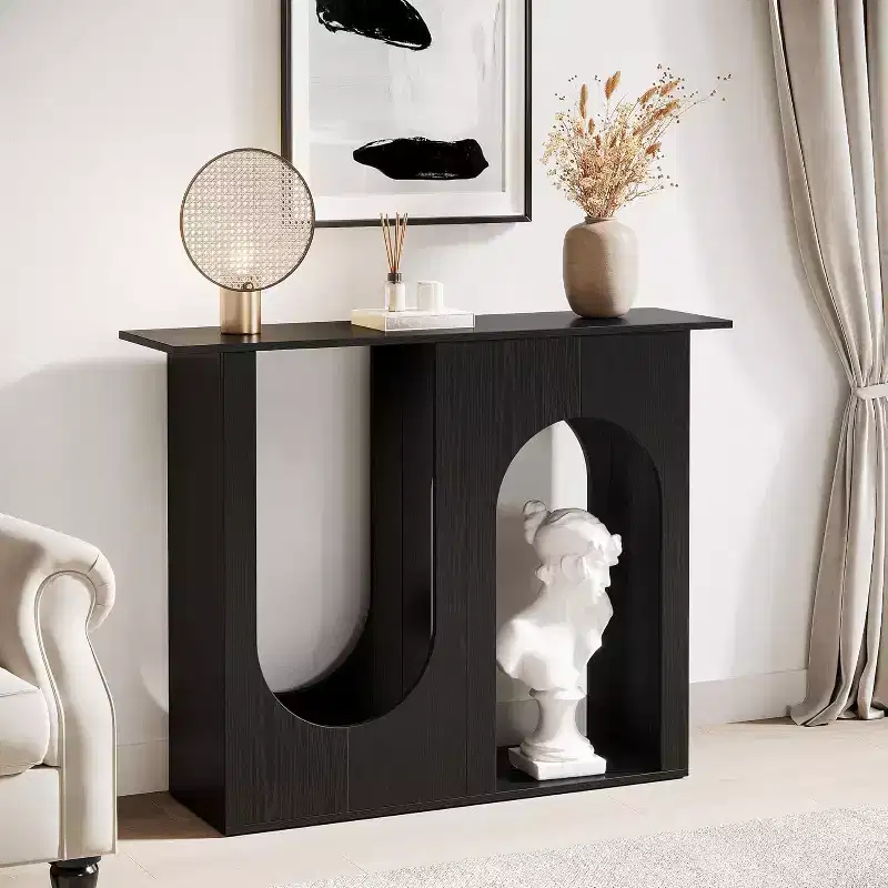 39.4'' Black Sofa Table with Arched Design, Narrow Console Table for Behind Couch, Entryway, Hallway, Living Room, Easy Assembly.