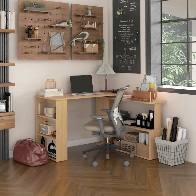 Modern L Shaped Computer Office Desk with Adjustable Support and Ample Storage Cell for Home Office or Small Spaces