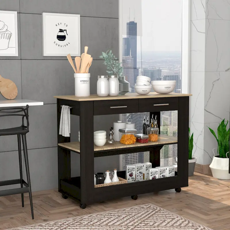 TUHOME Cala Kitchen Island 46 Kitchen Island with 2 Drawers