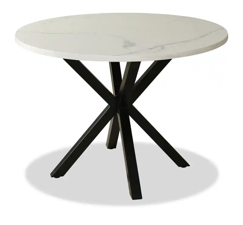 Round Dining Table with Marble Top, Metal Base, 42W