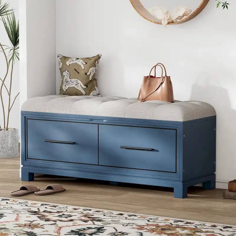 Shoe Bench with Removable Cushion, Entryway Bench with Hidden Storage