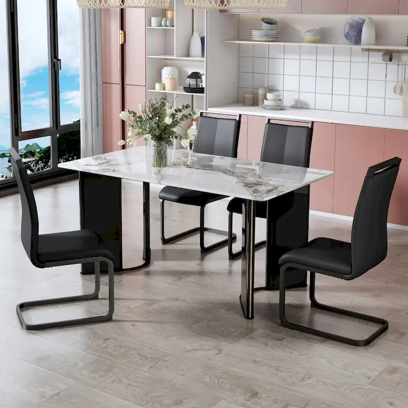 Table and chair set. 1 table and 4 chairs. Rectangular dining table