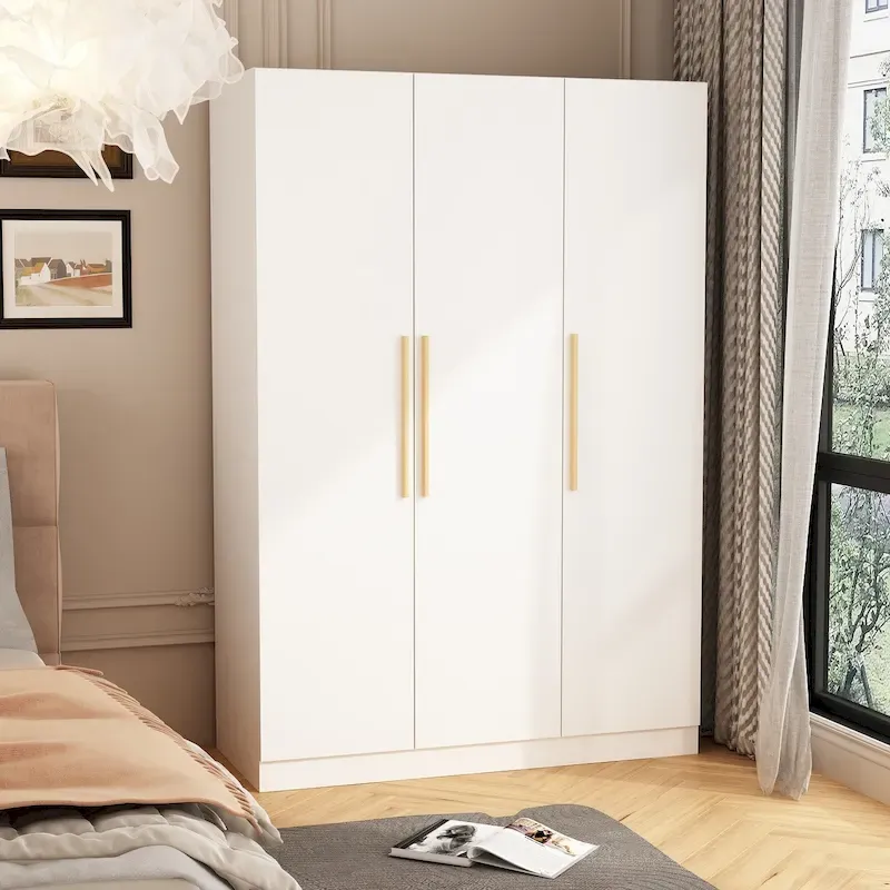 70. H x 47.2 W Wardrobe Cabinet Armoire Three Doors In White Clo