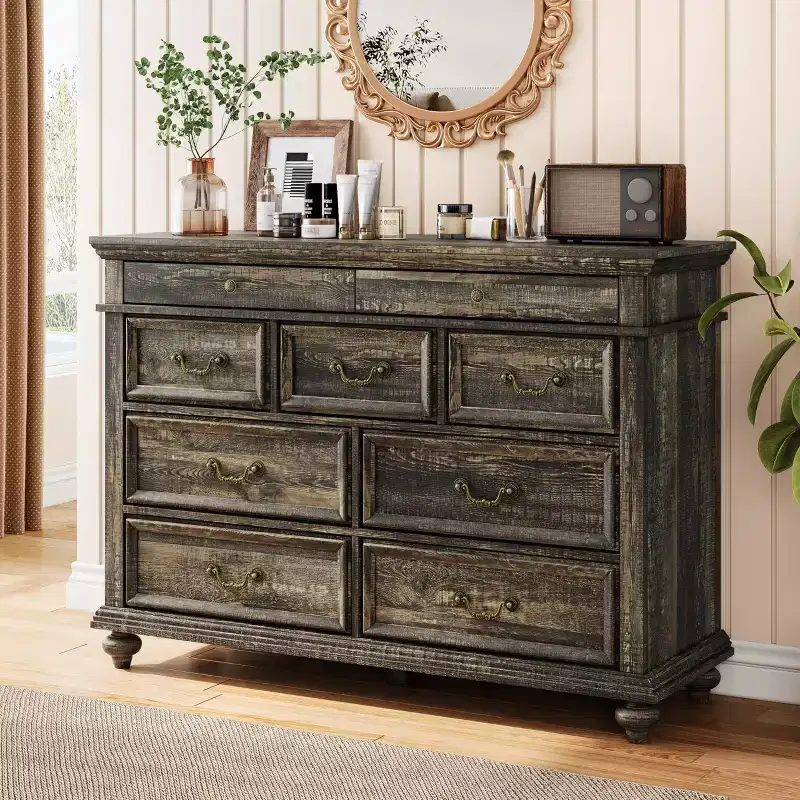 47 Wide 9-Drawer Dresser Farmhouse Chest for Bedroom & Living Room Storage