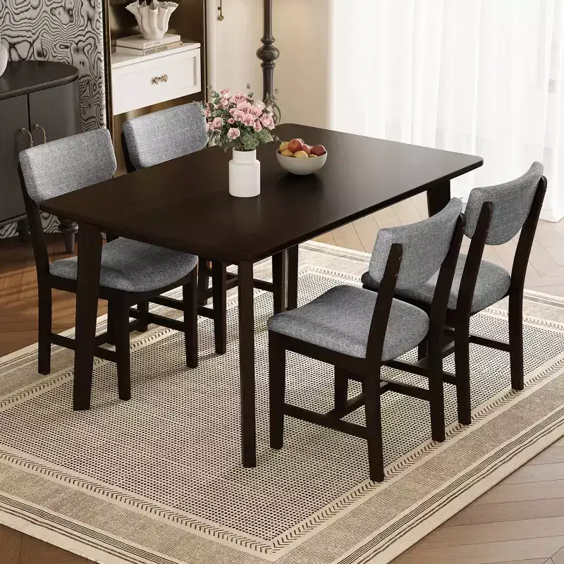 Rustic Wood Dining Table Set for 4, 5 Pieces Rectangular Table Set with Upholstered Chairs for Small Space Kitchen