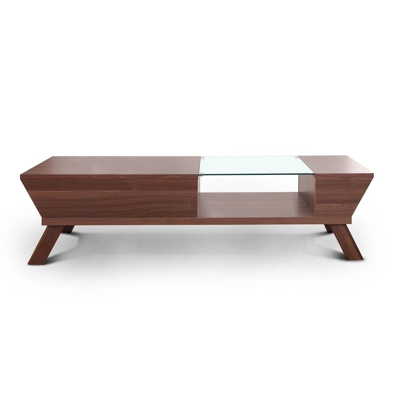 Kress Mid-Century Modern Walnut 47-inch Glass Insert 1-Shelf Coffee Table by Furniture of America