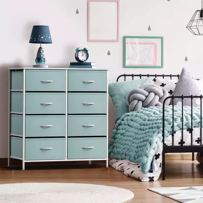 8-Drawer Dresser Storage Unit with Steel Frame, Wood Top, Fabric Bins - for Bedroom, Closet, Office and More