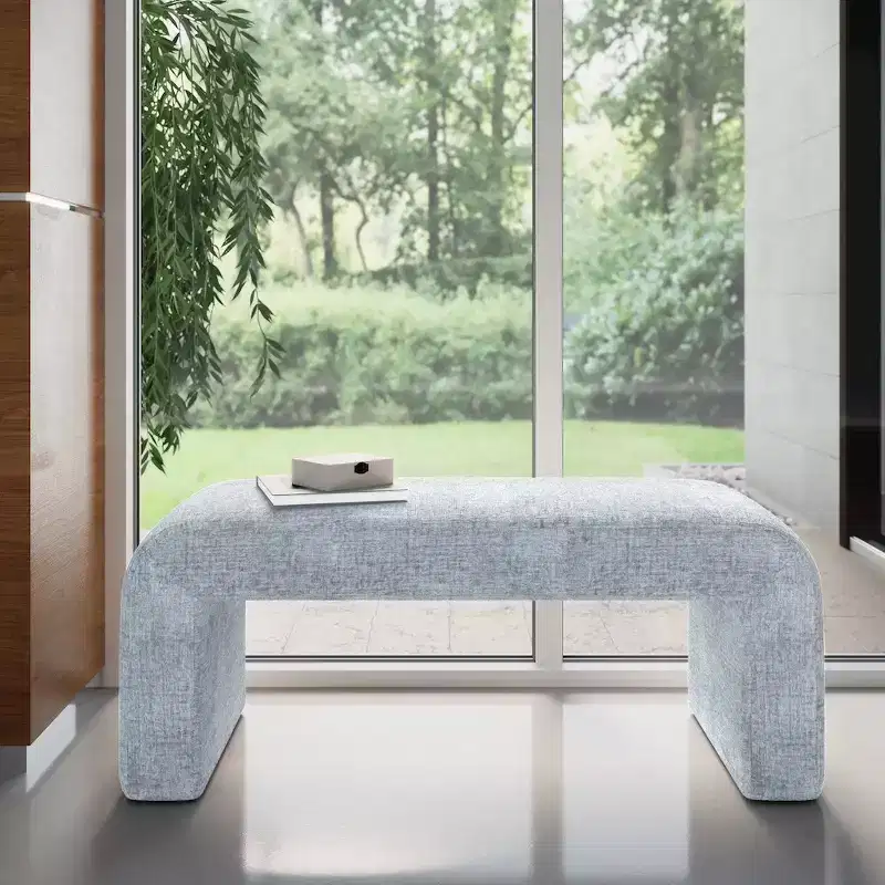 Modern Luxury Curved Upholstered Waterfall Jacquard Bench - Small