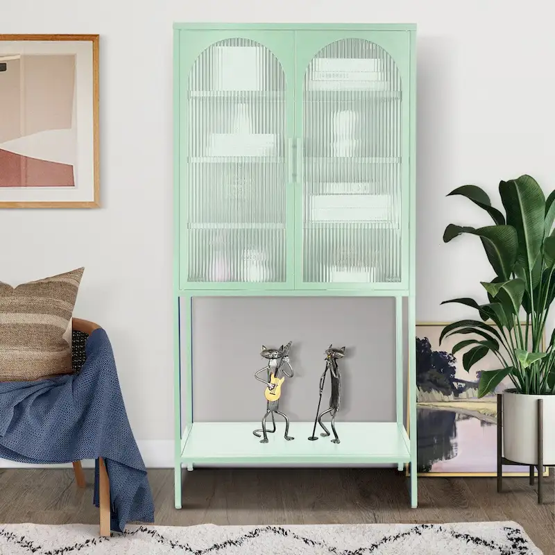 Adjustable Shelves Cabinet with 2 Glass Arched Doors