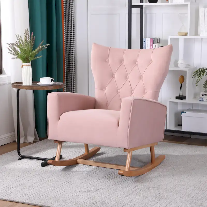 Tufted Rocking Chair with Wood Legs